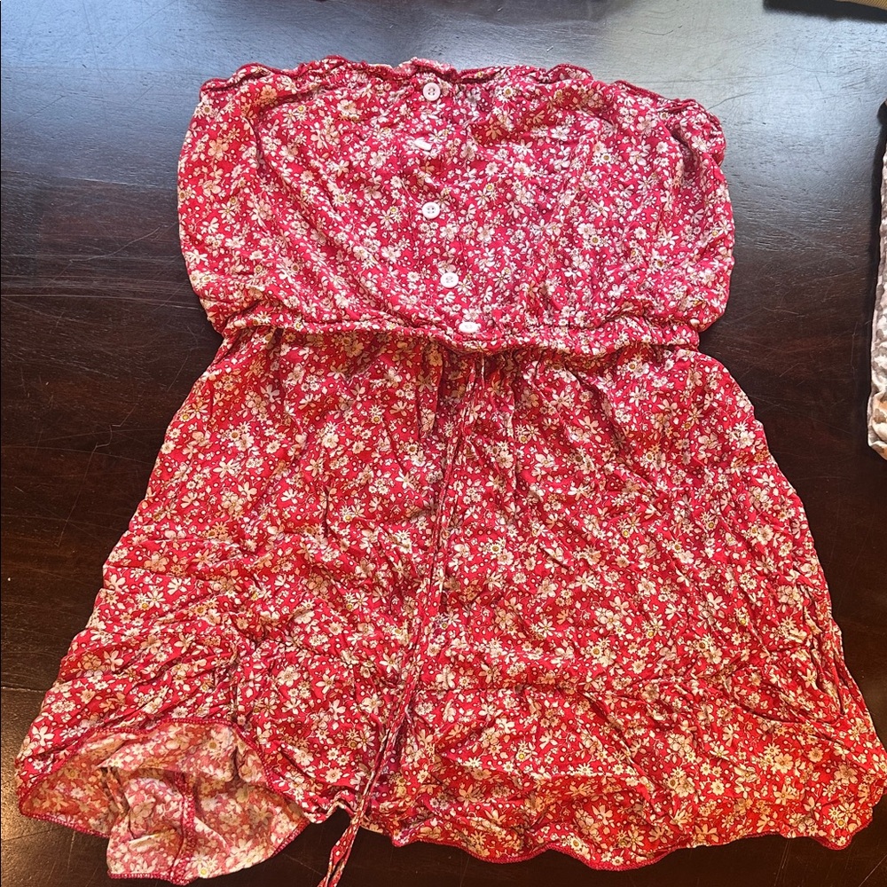 Floral Red Strapless Dress
